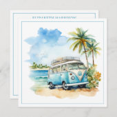 Tropical Island Retro Blue Bus  Mitteilungskarte (Vorne/Hinten)