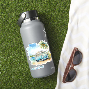 Tropical Island Retro Blue Bus Personalisiert Aufkleber