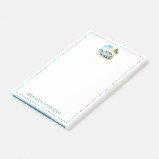 Tropical Island Retro Blue Bus Post-it Klebezettel (angewinkelt)