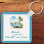 Tropical Island Retro Blue Bus Schlüsselanhänger (Rückseite)