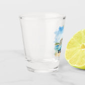 Tropical Island Retro Blue Bus Schnapsglas (Links)