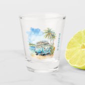 Tropical Island Retro Blue Bus Schnapsglas (Vorderseite)