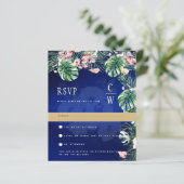 Tropical Island Royal Blue Flowers Blätter Wedding (Stehend Vorderseite)