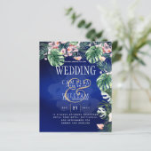 Tropical Island Royal Blue Flowers Blätter Wedding (Stehend Vorderseite)