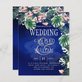 Tropical Island Royal Blue Flowers Blätter Wedding