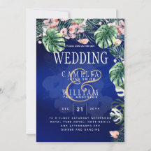 Tropical Island Royal Blue Flowers Blätter Wedding