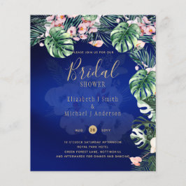Tropical Island Royal Blue Flowers Blätter Wedding Flyer