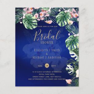 Tropical Island Royal Blue Flowers Blätter Wedding Flyer