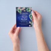 Tropical Island Royal Blue Flowers Blätter Wedding Flyer (Gruppe)