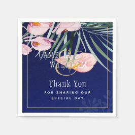 Tropical Island Royal Blue Flowers Blätter Wedding Serviette
