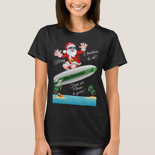 Tropical Island Sandy Beach Surfing Santa Christma T-Shirt (Vorderseite)