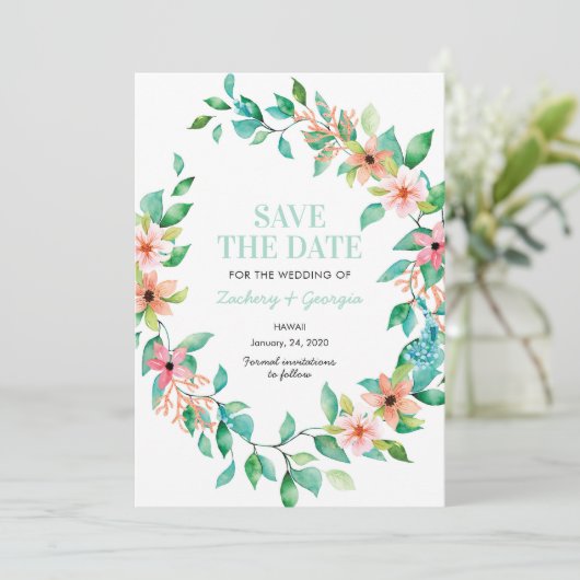 Tropical Island Save the Date Einladungen für Hoch (Stehend Vorderseite)