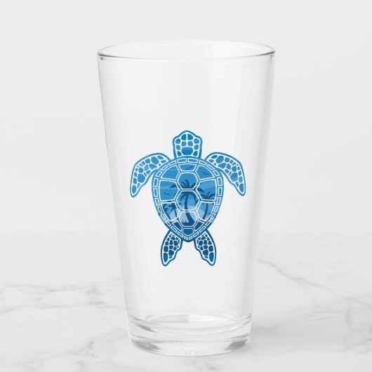Tropical Island Sea Turtle Design in Blue Glas (Vorderseite)