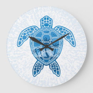 Tropical Island Sea Turtle Design in Blue Große Wanduhr