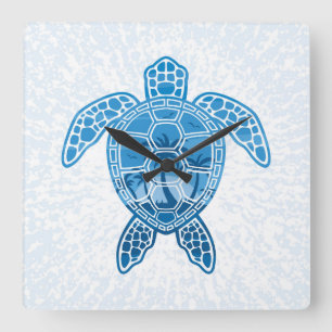 Tropical Island Sea Turtle Design in Blue Quadratische Wanduhr