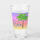 Tropical Island Sunset Green Palm Tree Aloha Glas (Vorderseite)