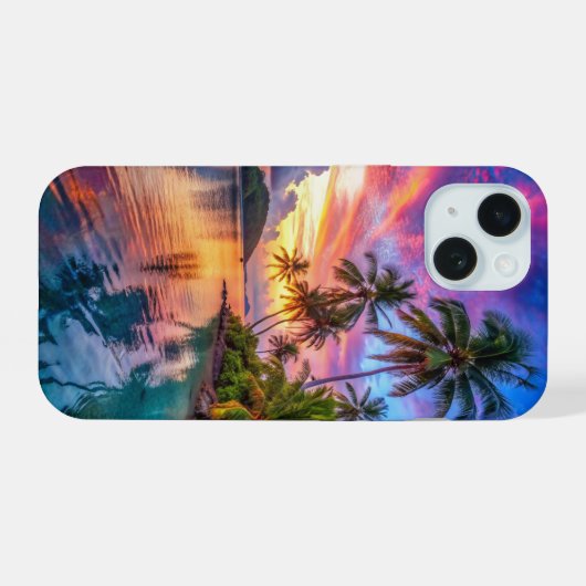 Tropical Island Sunset Landscape Phone Case iPhone 15 Hülle (Rückseite (Horizontal))