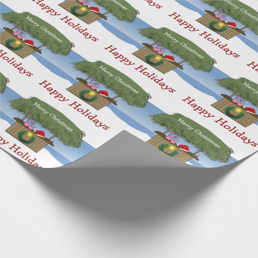 Tropical Island Tiki Hut Bar Beach Frohe Weihnacht Geschenkpapier (Ecke)