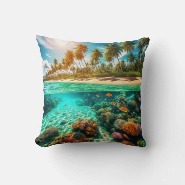 Tropical Island Underwater Beach Ocean Fish Kissen (Vorderseite)