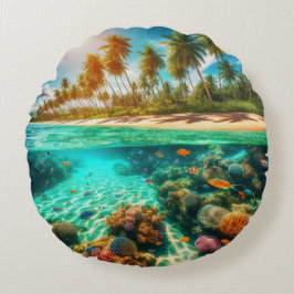 Tropical Island Underwater Beach Ocean Fish Rundes Kissen
