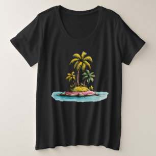 Tropical Island Vibes Palm Tree Graphic T - Shirt