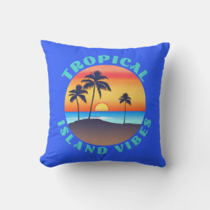 Tropical Island Vibes, Sonnenuntergang mit Palmen Kissen