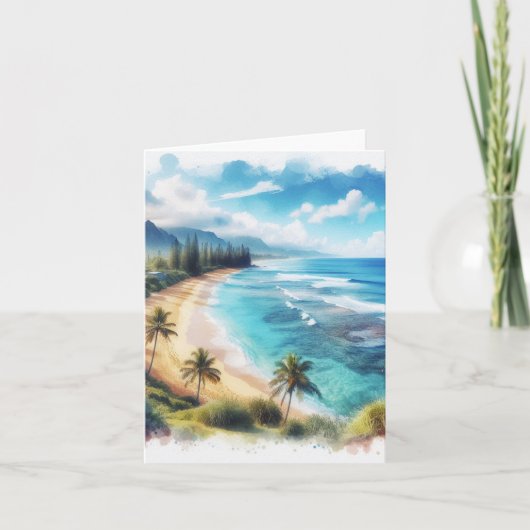 Tropical Island Watercolor Coastal Seascape Blank (Vorderseite)