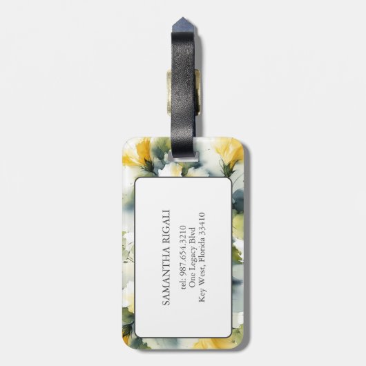 Tropical Island Watercolor Hibiskus Gepäckanhänger (Rückseite vertikal)