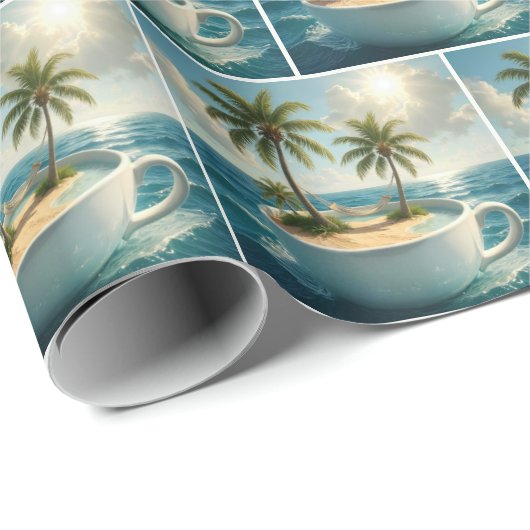 Tropical Island With Hammock in a Teacup Geschenkpapier (Rolleneckpunkt)
