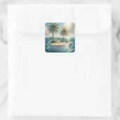 Tropical Island With Hammock in a Teacup Quadratischer Aufkleber (Tasche)