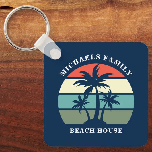 Tropical Island Zuhause Palm Tree Beach House Cust Schlüsselanhänger (Vorderseite)