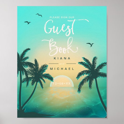 Tropical Isle Sunrise Guest Book Aquamarin ID581 Poster (Vorne)