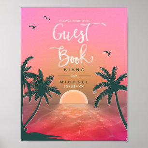 Tropical Isle Sunrise Guest Book Pink ID581 Poster