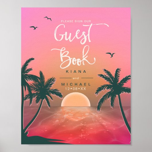 Tropical Isle Sunrise Guest Book Pink ID581 Poster (Vorne)