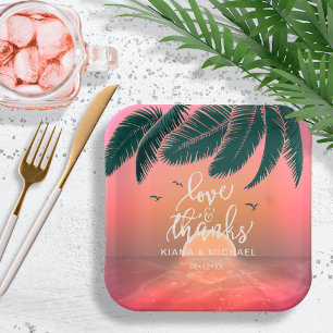 Tropical Isle Sunrise Hochzeit Rosa V2 ID581 Pappteller