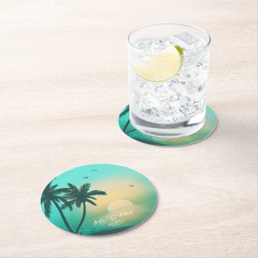 Tropical Isle Sunrise Mr. & Mrs. Aquamarin ID581 Runder Pappuntersetzer (Vor Ort)