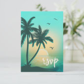 Tropical Isle Sunrise Wedding Aquamarin ID581 RSVP Karte (Stehend Vorderseite)