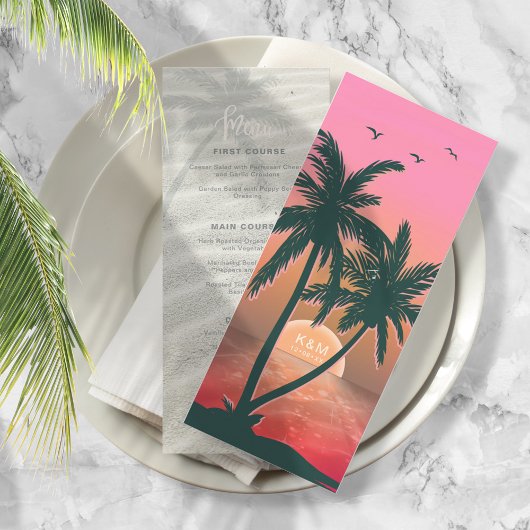 Tropical Isle Sunrise Wedding Menu Pink ID581 Menükarte