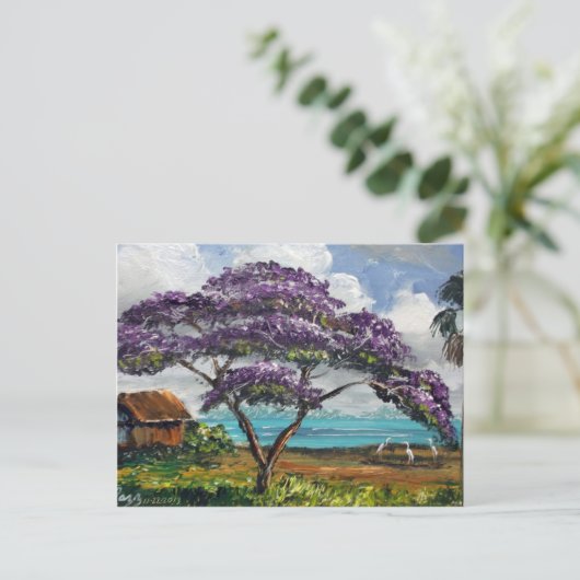 Tropical Jacaranda Tree Art Postkarte (Stehend Vorderseite)