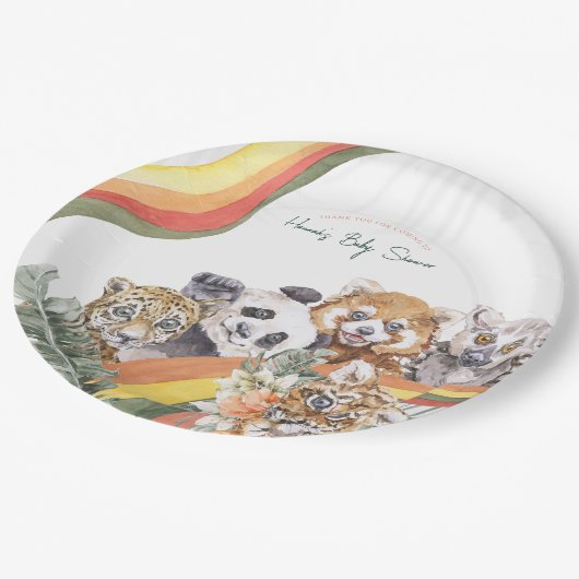 Tropical Jungle Baby Animals | Baby Shower Pappteller (Schrägansicht)