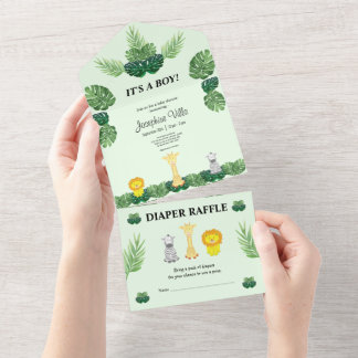 Tropical Jungle Baby Showeinlage All In One Einladung