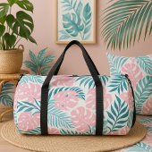 Tropical jungle exotic pink leaves summer nature  duffle bag