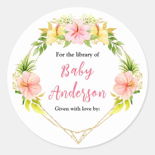 Tropical Jungle Floral Baby Shower Bookplate Runder Aufkleber (Vorderseite)