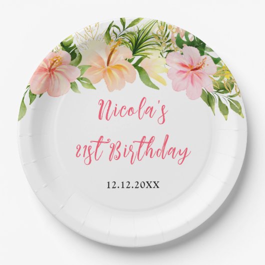 Tropical Jungle Floral Birthday Pappteller (Vorderseite)