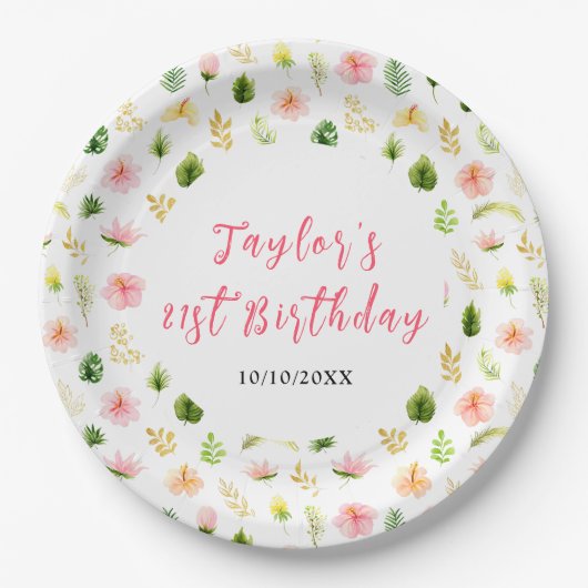 Tropical Jungle Floral Birthday Pappteller (Vorderseite)