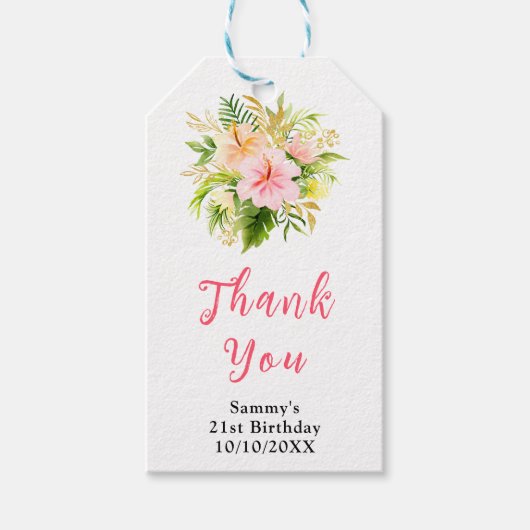 Tropical Jungle Floral Birthday Party Thank You Geschenkanhänger (Vorderseite)