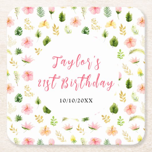 Tropical Jungle Floral Birthday Rechteckiger Pappuntersetzer (Vorderseite)