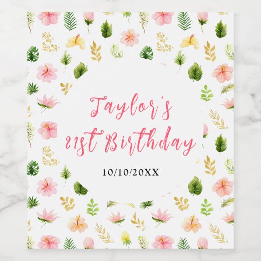 Tropical Jungle Floral Birthday Weinetikett (Einzelnes Label)