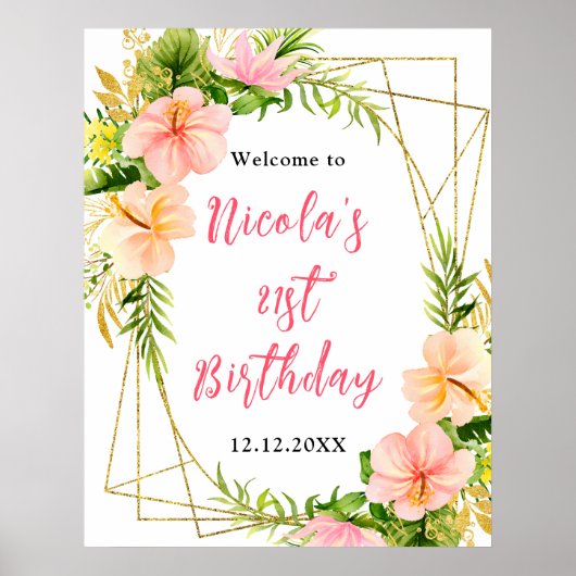 Tropical Jungle Floral Birthday Welcome Poster (Vorne)