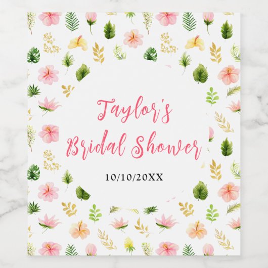 Tropical Jungle Floral Bridal Shower Weinetikett (Einzelnes Label)